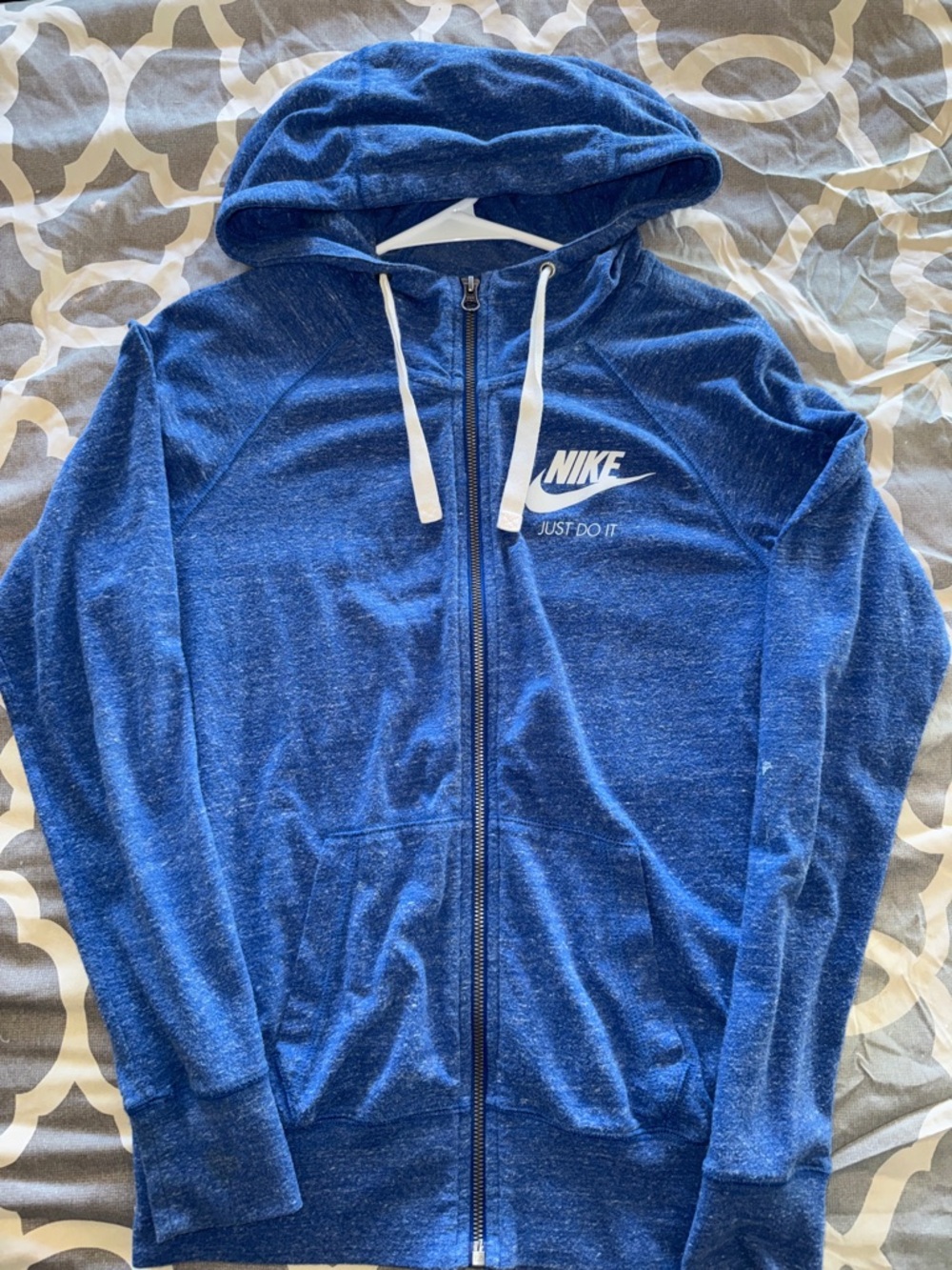 Nike Heather Royal Blue Zip-Up Hoodie with White Swoosh